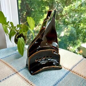 Vintage 1978 M. Cyzycki Signed Ceramic Abstract Sculpture – Brown Glaze, MCM